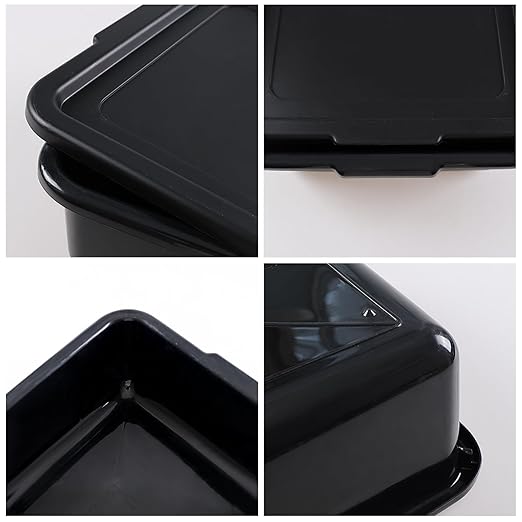 Sadstory 13 L Plastic Commercial Bus Box with Lid Plastic Restaurant Tub Black 3 Packs