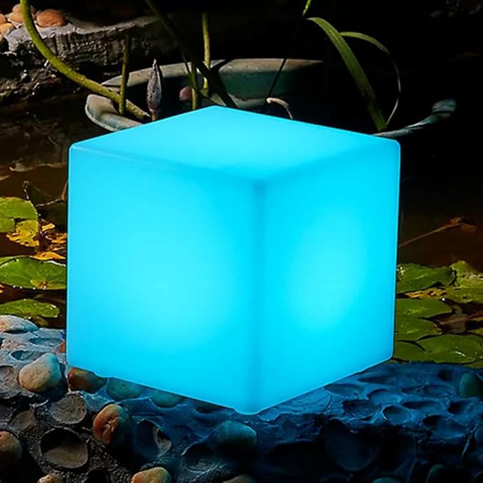 Mr.Go Solar Cube Light Solar Powered RGB Cube Lamp with Remote/Button Control Outdoor LED Solar Landscape Light 16 Colors &amp 4 Modes Great for Garden Patio Yard Pathway Ambience Lighting (12-inc
