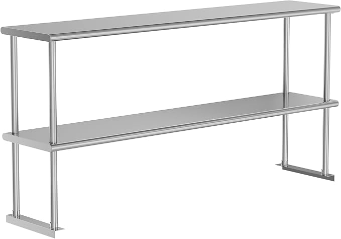 Double Overshelf 2 Tier Stainless Steel Shelf 12 x 60 Inches Weight Capacity 400 lb for Prep &amp Work Table in Restaurant Home and Kitchen