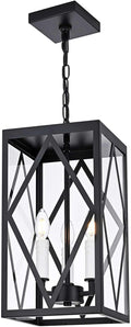 3 Light Outdoor Pendant Lights for Porch 15.7'' Waterproof Exterior Hanging Porch Lights Ceiling Mount Outdoor Chandelier with Clear Glass for Front Porch Gazebo Patio White Socket