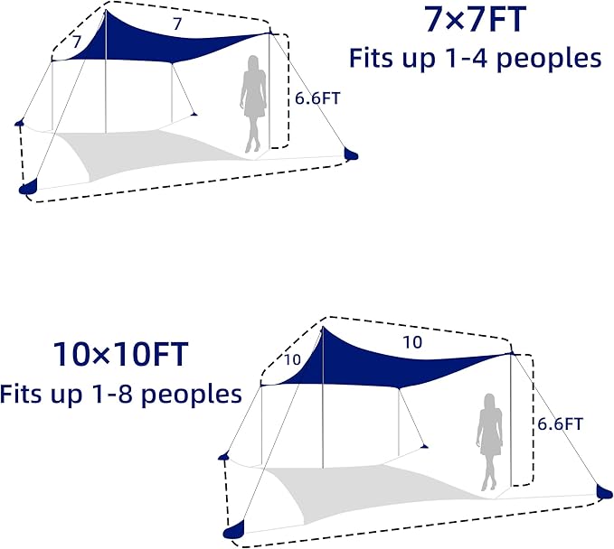 UMARDOO Family Beach Tent Canopy Sun Shade Portable 10×10FT Large Wind Resistance Beach Sun Shelter Easy Setup with Packable Carry Bag for Outdoor Travel UPF 50+ (Blue)
