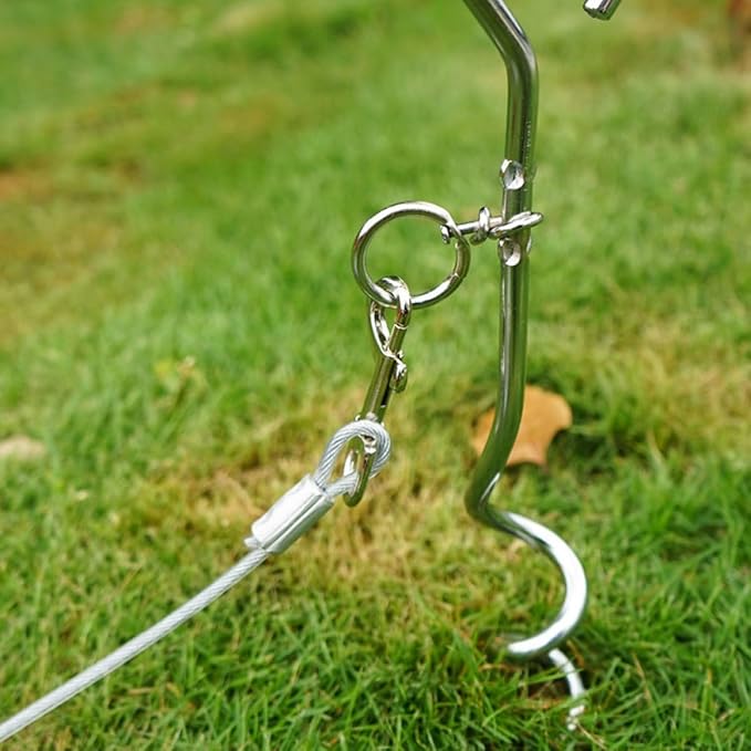 Toyvian Spiral Ground Anchor Tent Stakes Heavy Duty Steel Dog Tie-Out Stakes with Sturdy Webbing Set of 4 for Outdoor Camping and Pet Security