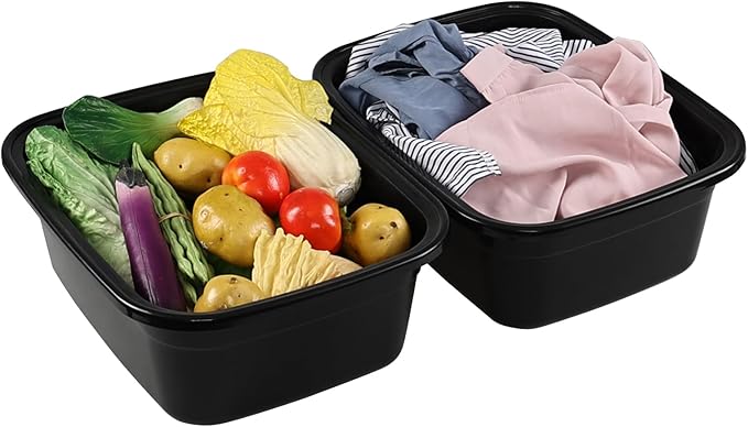 Saedy 2-Pack 18 Quart Plastic Kitchen Washing Basin Rectangular Dishpan Wash Tub Black