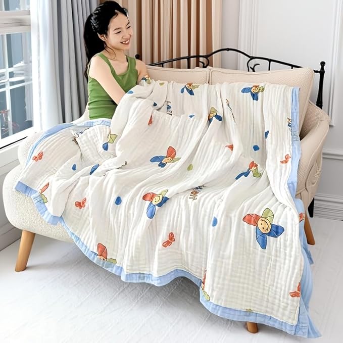 ITFRO Cooling 6 Layer Cotton Muslin Blanket For Hot Sleepers Twin Size 60x80 Inches Windmill Soft Breathable Lightweight Reversible Summer Gauze Blanket for Adults Sofa Bed Camping (Windmill 60x80)