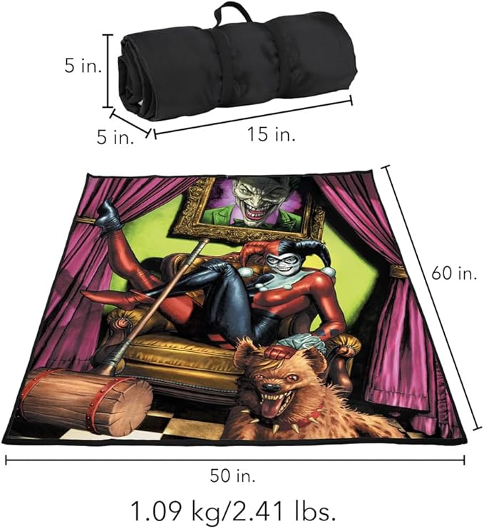 LOGOVISION Batman Harley Quinn Joker Portrait Outdoor Blanket for Picnic Beach Camping Park Tailgate 50x60