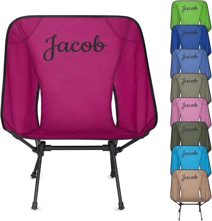 Custom Camping Chair Personalized Portable Backpacking Chair with Name Lightweight Folding Chair for Beach Hiking Rose Red