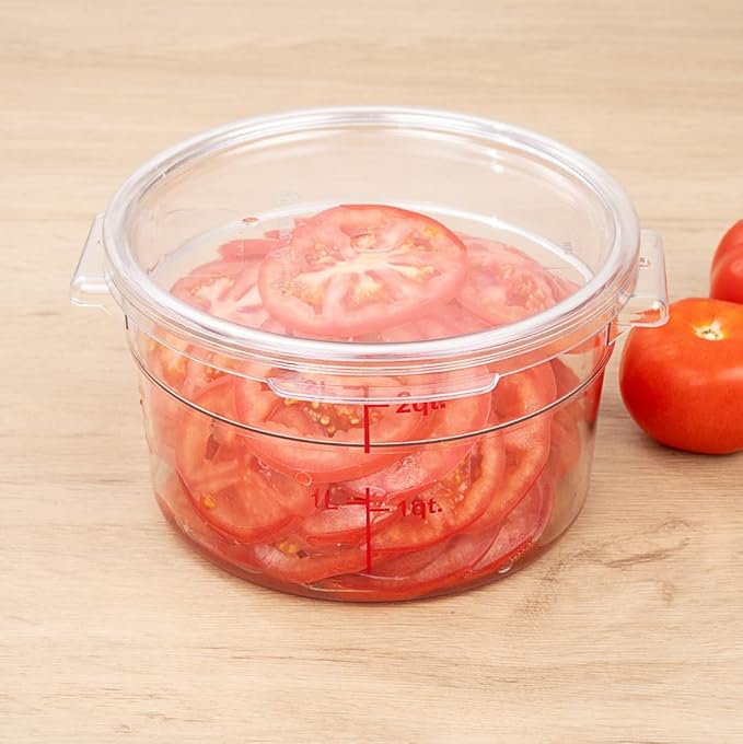 Restaurantware-LID ONLY: Met Lux Food Storage Container Lid 1 Round Marinating Container Lid - Containers Sold Separately With Date Indicator Clear Plastic Lid Dishwashable Freezable