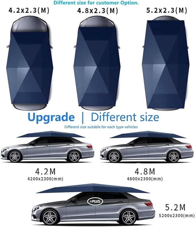 Fully Automatic Car Tent Umbrella Car Roof Top Sun Shade Cover with Remote Control Retractable Folding Movable Carport Pop Up Shelter Waterproof All Weather Car Protection Blue-5.2m/205