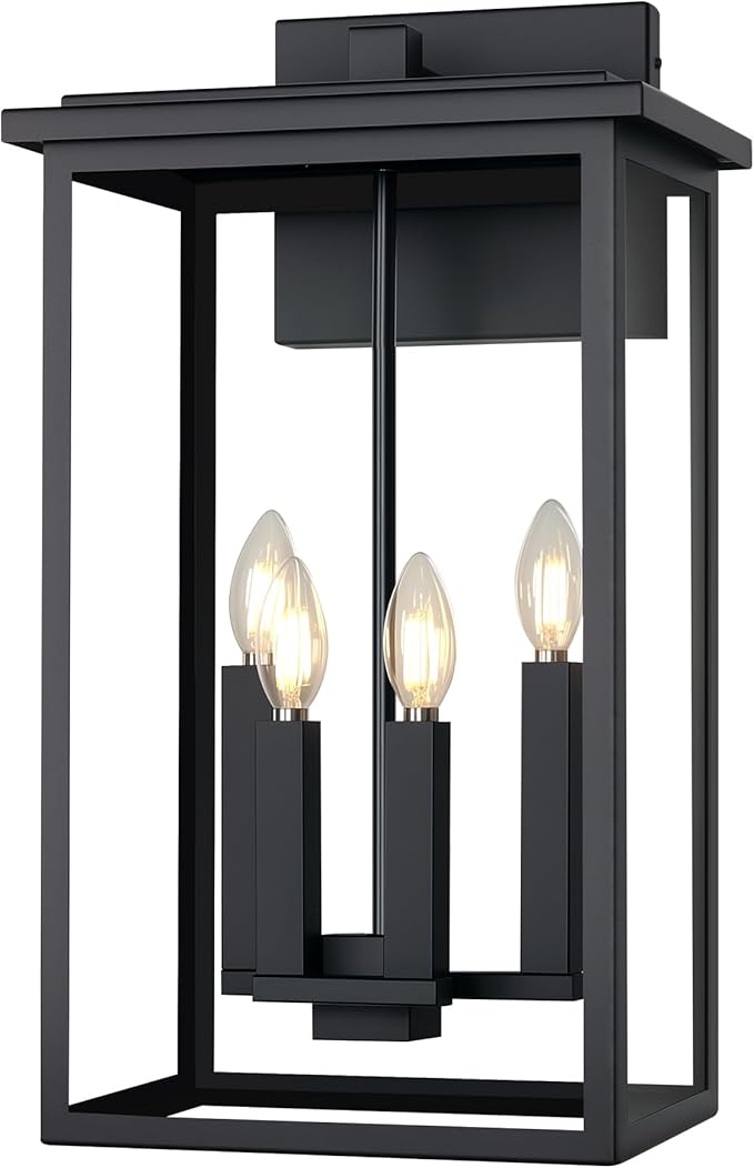 Extra Large Outdoor Wall Light FixtureBlack Outdoor Wall SconceExterior Garage Lights Modern Exterior Lights for HouseWaterproof Front Porch Lanterns with Toughened Glass E12 1 Pack