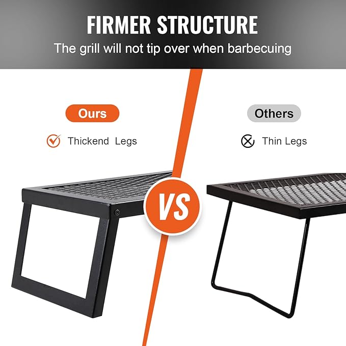 VEVOR Folding Campfire Grill 18 Portable Camping Grates Over Fire Pit Heavy Duty Steel Mesh Grate Camp Fire Cooking Equipment with Legs Carrying Bag Grilling Rack for Outdoor Open Flame Cooking