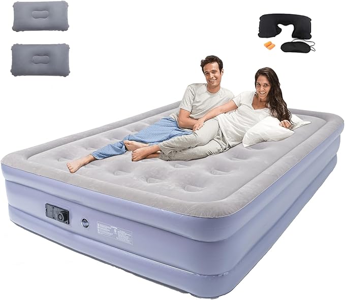 Queen Air Mattress Bed with Built in Pump16 Inches High Queen Airbed Inflatable MattressComfort Thickened Blow Up Air MattressTravel Sleeping Pad for Guests Home(Queen Size)