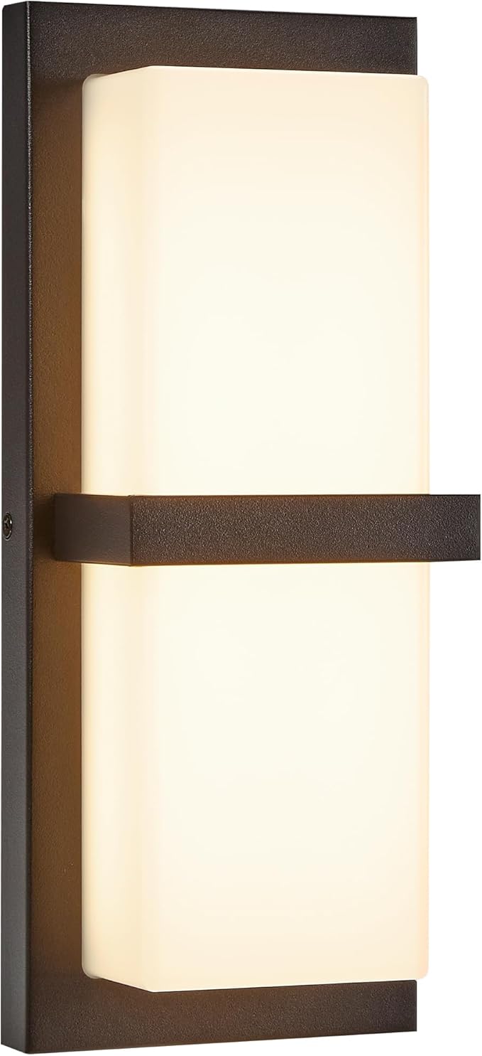 Maxxima LED Porch Lantern Outdoor Wall Light Black with Horizontal Bar &amp Frosted Lens 1000 Lumens 5 CCT 2700K/3000K/3500K/4000K/5000K Modern Exterior Patio Sconce Lantern Dimmable at 120V