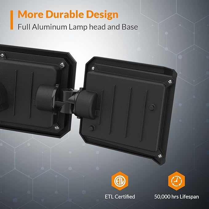 LEPOWER 42W Flood Lights Outdoor - 4200LM Bright LED Security Lights Outdoor with 3 Heads Switch Controlled Exterior Flood Light &amp 220° Wide Angle IP65 Waterproof for Garage Yard Porch (Black)