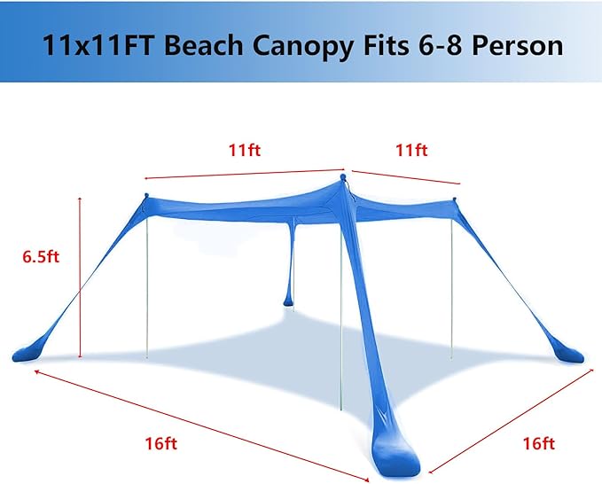 Beach Tent Beach Canopy UPF50+ with Sandbags Sand Shovels Ground Pegs &amp Stability Poles Outdoor Shade Camping Sun Shelter for Camping Trips Fishing Backyard Fun or Picnics