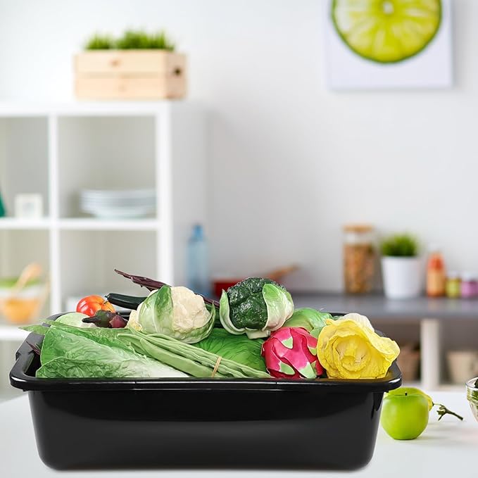 Taysisiter 35 L Black Food Serving Bus Tub Plastic Large Bus Box 4 Packs