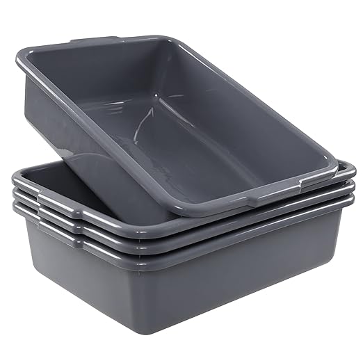 Set of 4 Plastic Bus Boxes Commercial Bus Tote/Bus Tub Grey (8 L)