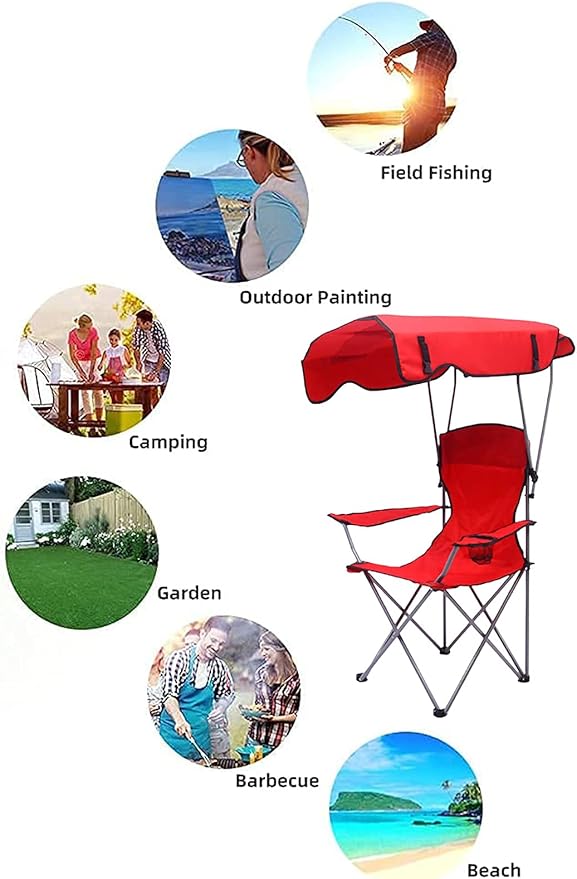 Folding Camping Fishing Chairs with AwningOutdoor Beach Chair Carry BagPicnic for Campingfor Festivals GMax. Load 330 Lbs