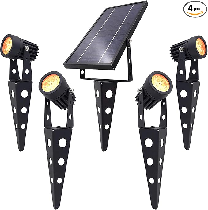 4-Spotlight Mini 50X Solar-Powered LED Spotlight (Warm White LED) Black Finish Outdoor Garden Yard Landscape Downlight