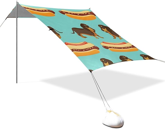 Dachshund Dog Hot Dog Camping Sun Shelter Beach Tent Portable Beach Sun Shade Outdoor Canopy for Camping Trips Fishing Picnic