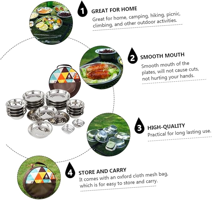1 Set Outdoor Tableware Portable Camping Dishes and Dinner Plates Lightweight and Durable for BBQ Hiking and Picnic Use with Convenient Storage Bag