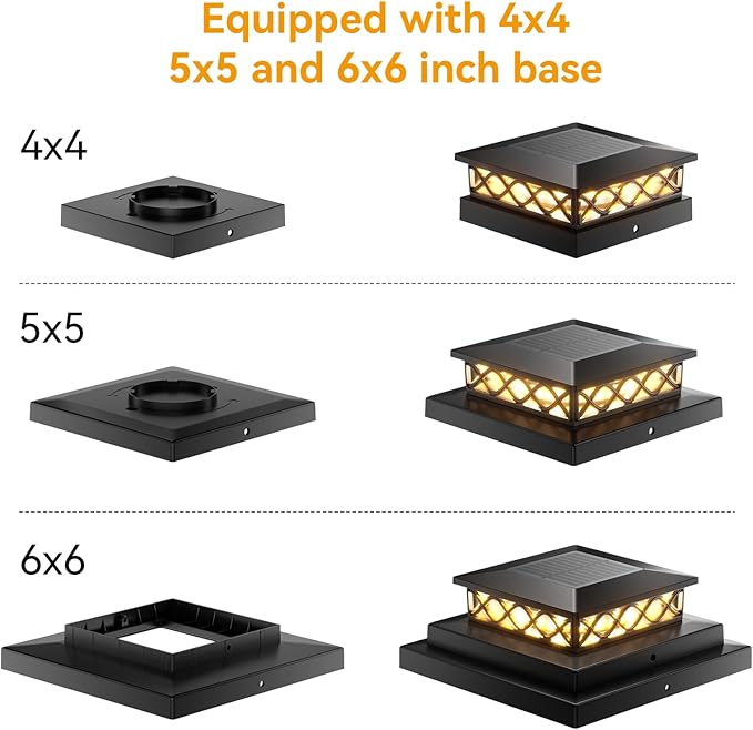 8 Packs Solar Post Cap Lights for Fence and Deck – Auto On/Off Outdoor Lighting 2 Color Modes with 16 LEDs Fits 4x4 5x5 6x6 Posts (Black)
