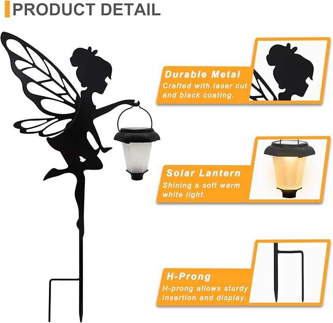 Solar Fairy Garden Stake Decorative Lantern 2 Pack Metal Fairy Angel Garden Silhouette Lights for Lawn Pathway Patio Yard Outdoor Decor