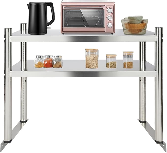 Stainless Steel Shelving 2 Tier Utility Bakers Racks Adjustable Shelf Storage Heavy Duty Shelving for Kitchen Commercial Office Garage Storage Laundry Room Organization (2-Tier 12*30in)
