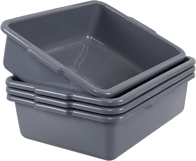 Zopnny 4-Pack Commercial Products Standard Bus/Utility Box 23 L Gray Plastic Restaurant Wash Basin/Dish Washing Tub for Kitchen Organization/Storage