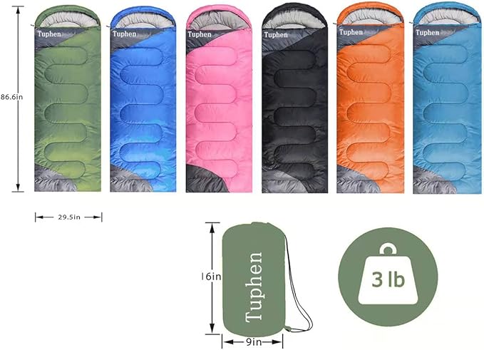 tuphen- Sleeping Bags for Adults Kids Boys Girls Backpacking Hiking Camping Microfiber Liner Cold Warm Weather 4 Seasons Indoor Outdoor Use Lightweight &amp Waterproof