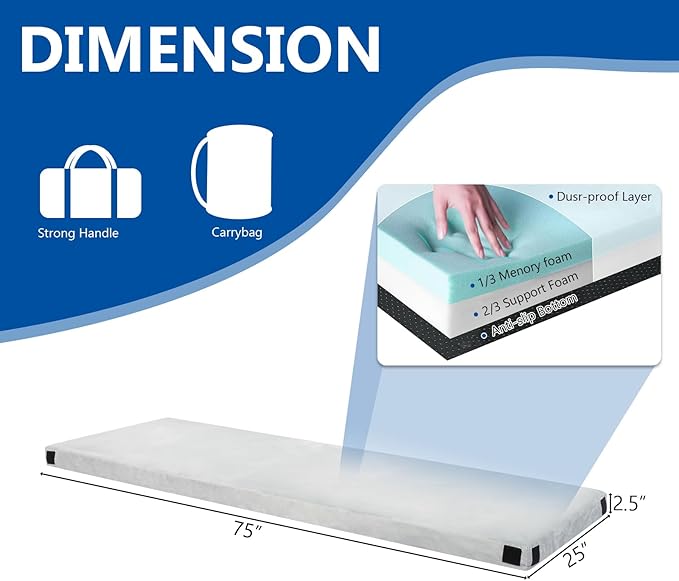 Thick Memory Foam Camping Mattress Sleeping Pad Memory Foam Camping Mattress Pad Sleeping Mat Portable Floor Mat Roll Up Mattress for Guests Kids Adult Sleepover