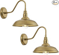 Brass Outdoor Gooseneck Light 10'' Diameter Gooseneck Barn Wall Sconce for Porch Exterior Waterproof Farmhouse Light Fixture with Wall Mount 2 Pack LM2201-GL-2P