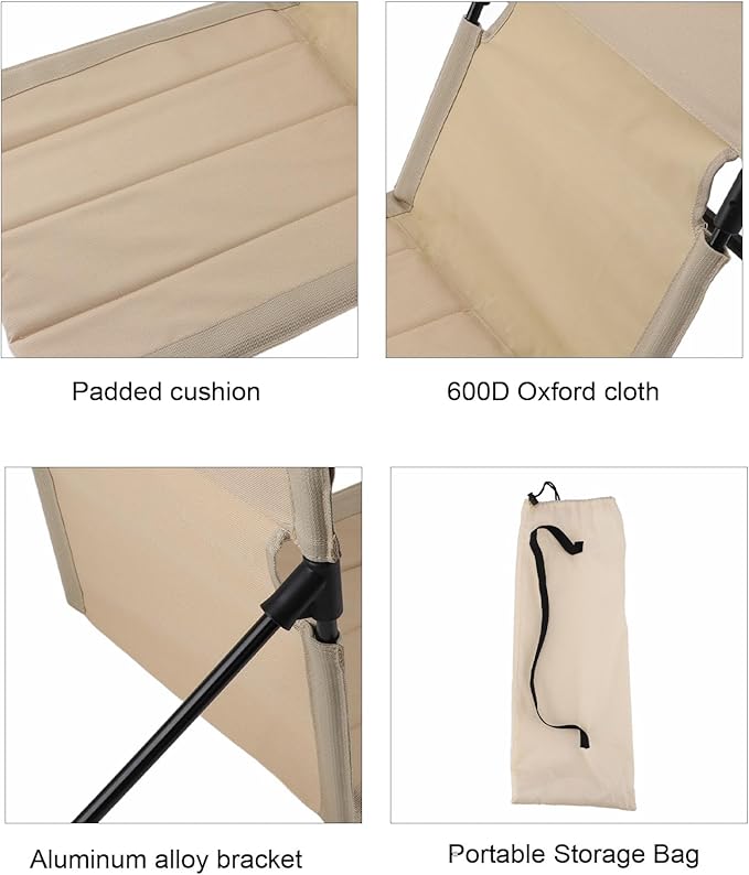 Camping Backrest Cushion Camping Folding Chair Cushion Backrest Casual Stylish Aluminium Alloy Folding Beach Chair for Outdoor Picnic (Khaki)