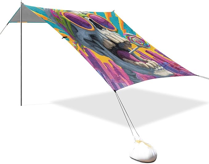 ALAZA Skull Lollipop Pop Art Beach Tent Sun Shelter UPF50+ Protection Beach Shade Canopy w/ 4 Sandbags for Outdoor Camping Fishing Backyard Fun Picnic 10x9 ft