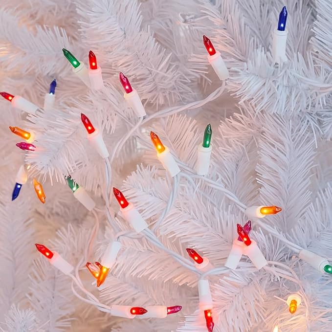 Novelty Lights 50 Feet 100 Bulb Incandescent Mini Light String Multicolor with 6-Inch Spacing on White Wire UL Listed Commercial Grade Indoor/Outdoor Mini Lights Connectable End-to-End
