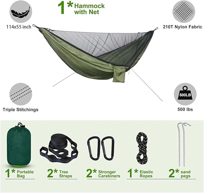 Outdoor Hammock Portable Quick Setup 290 * 140cm Travel Outdoor Camping Hammock Hanging Sleeping Swing Bed with Mosquito Net Terrace Hammock(Model 6)