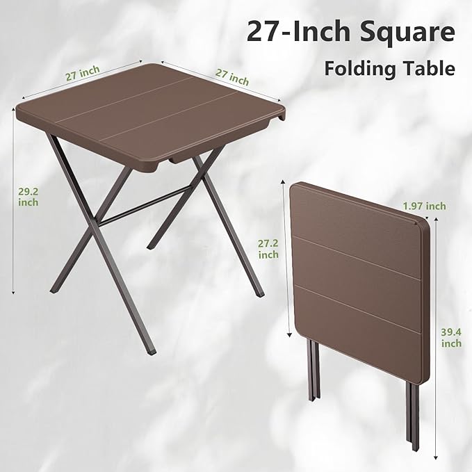Folding Table 27 Inch Square Folding Table No Assembly Portable Camping Picnic Table Heavy Duty Steel Frame Outdoor Coffee Table Patio Card Table for Small Spaces RV Parties 400 LBS Capacity
