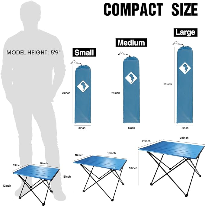 VILLEY Portable Camping Side Table Ultralight Aluminum Folding Beach Table with Carry Bag for Outdoor Cooking Picnic Camp Boat Travel