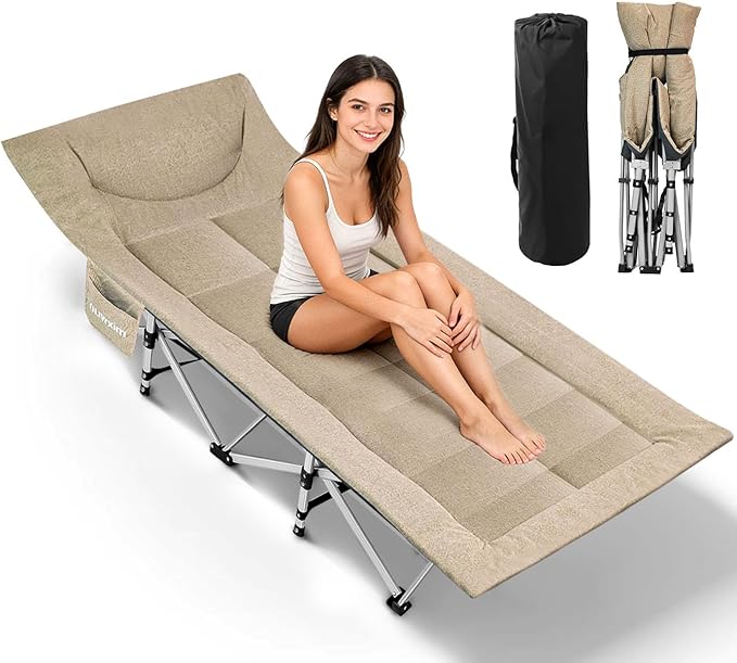 Camping cots for AdultsCots for SleepingCushion and Pillow Camping Tent cotHigh Weight Capacity Compact Storagewith Carry BagIdeal for Outdoor Camping Office useNapping Beach Trips