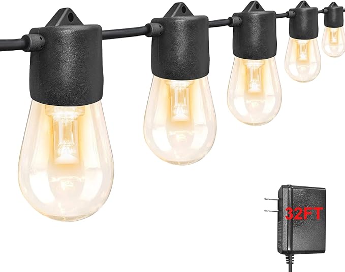 GANA 12V Low Voltage &amp Safe LED Outdoor String Lights32FT 10 Shatterproof Bulbs 2200K Warm White Pergola Lights for Your House's Pergola Garden Fence Porch and Balcony (32FT-96CRI)