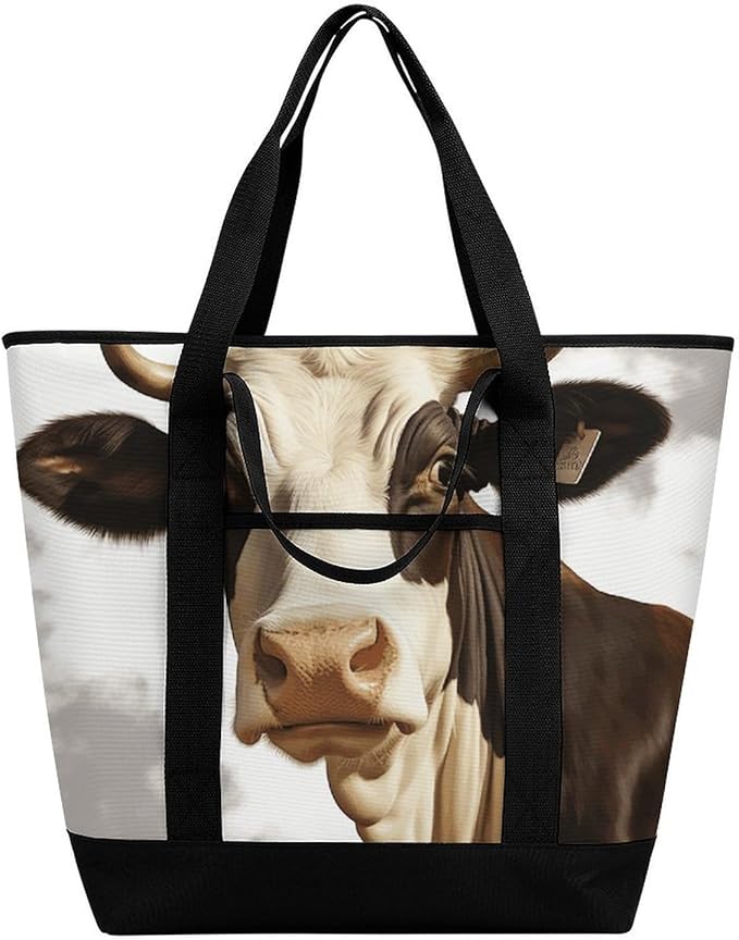 Insulated Shopping BagLarge Reusable Cooler Bags Farm Animal Cow Printed Foldable Shopping BagTravel Waterproof Shoulder Bag