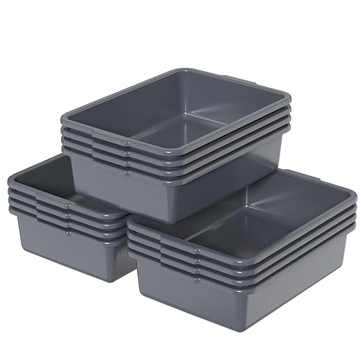 13 L Plastic Commercial Utility Bus Boxes 12-Pack Bus Tubs Gray