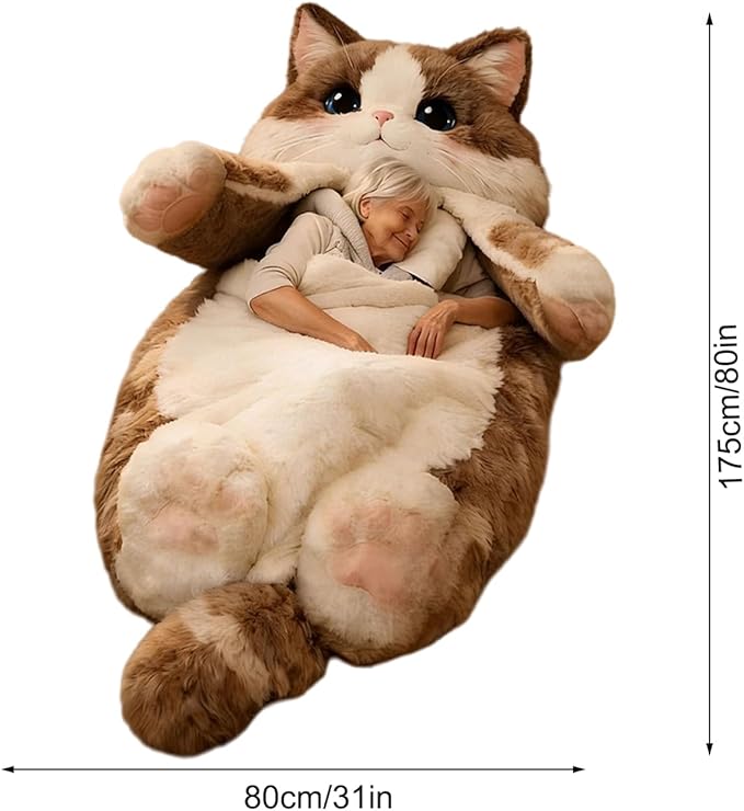 Cat Sleeping Bag for Humans - Plush Cat Print Envelope Sleeping Bag Giant Plush Envelope Design with Soft Flannel Lining Self Ca-t Plu-sh Sleep-ing Ba-g for Camping &amp Sleepovers