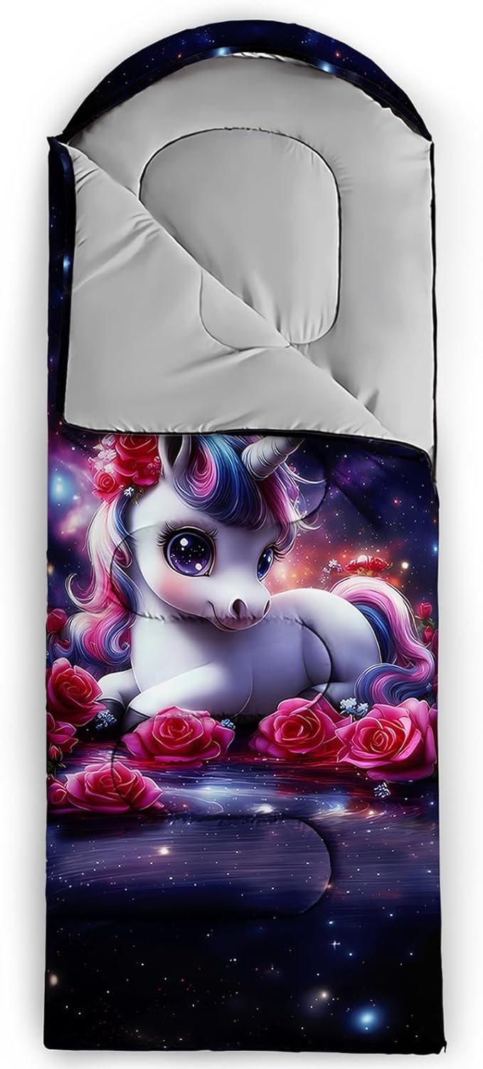 AILONEN Kawaii Panda Sleeping BagsLightweight &amp Waterproof3 Season Warm &amp Cool WeatherDreamy Purple Flower Animal Themed Sleeping Bags for BoysGirlsKidsAdults TravellingOutdoors
