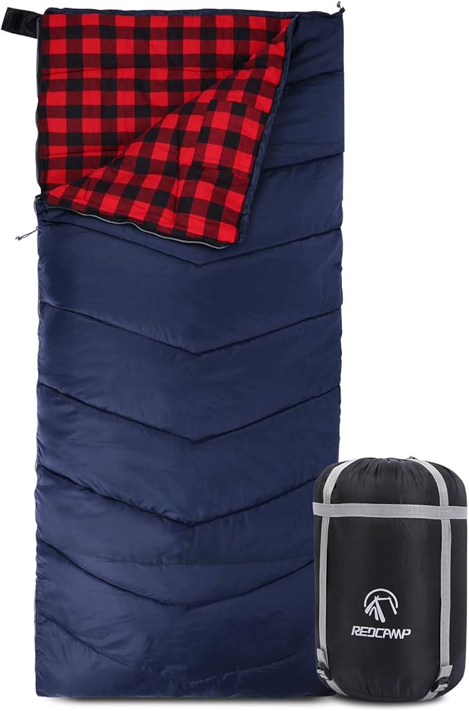 REDCAMP Cotton Flannel Sleeping Bag for Camping Backpacking Adults Cold Weather Envelope Sleeping Bags with 2/3/4/6lbs Filling
