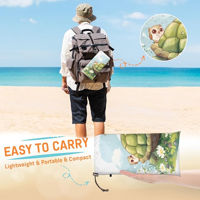 Waterproof Sandproof Beach Blanket 59''×68'' Turtle Polyester Outdoor Picnic Blanket with 4 Stakes &amp Storage Bag for BeachCampingVacation Green