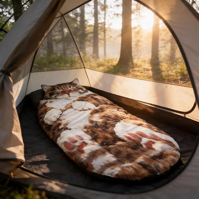 Fluffy Cat Sleeping Bag for Adults Soft 68.9×31.5 Inch Adorable Envelope Sleeping Bag Washable Warm Blanket for Camping and Home Lounging