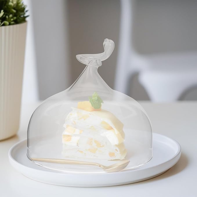 Glass Food Dome Cover for Cake and Bread 20cm High X 18.3cm Diameter Glass Protective Cake Stand Lid for Household and Restaurant Dessert Display