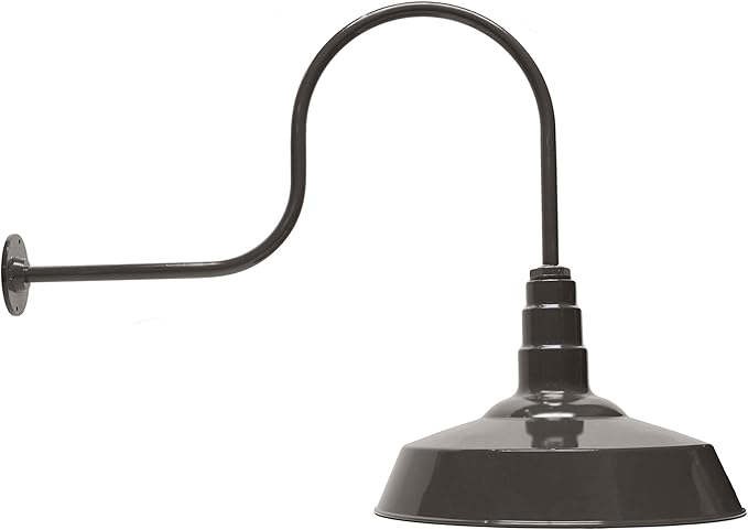 20 Inch Standard Steel Dome | Large 29-1/2 Inch Gooseneck | Barn Light (Dark Bronze)