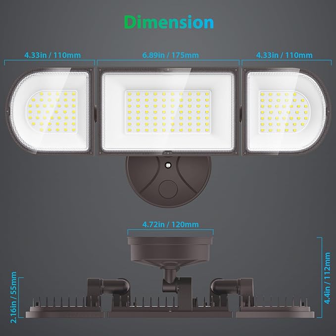 iMaihom 100W Flood Lights Outdoor 9000LM Ultra Bright Security Lights 3 Adjustable Heads Flood Lighting IP65 Waterproof 6500K Switch Controlled Floodlight for Yard Garage Court (Brown)