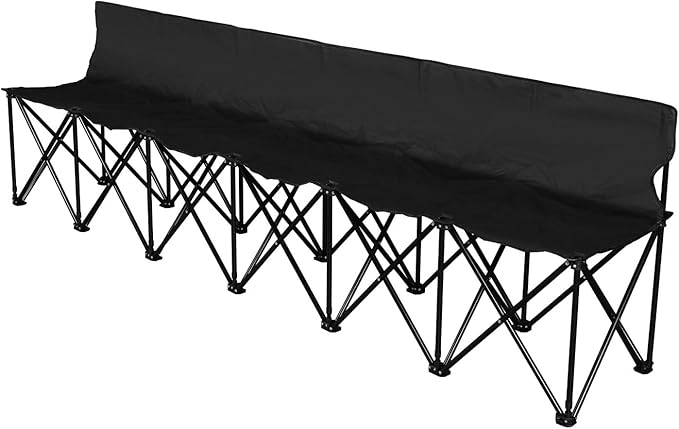 Flexzion Portable Folding Bench Seat 6 Seater Collapsible Soccer Bench Portable Bench Seats for Bleachers Camping Sideline with Back Rest and Carrying Bag Black